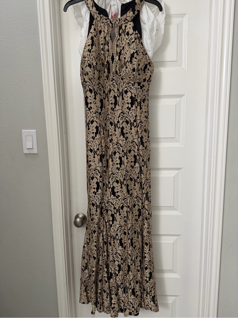 Night Way Collections Black and Gold Lace Halter Maxi Skirt
